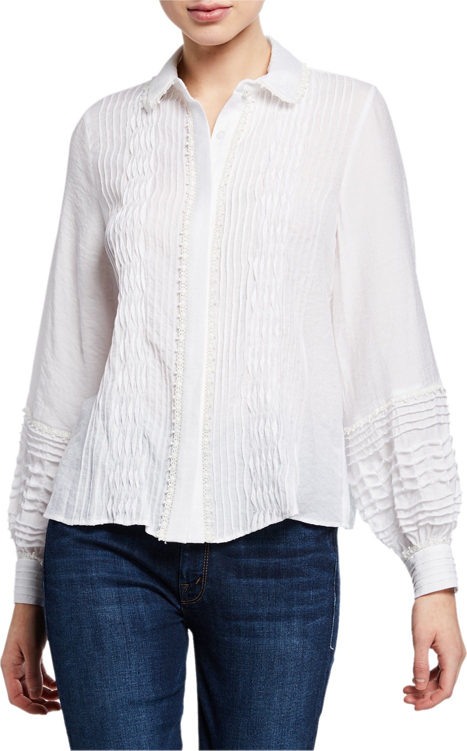 Alexis Greyson Smocked Long-Sleeve Button-Up Top