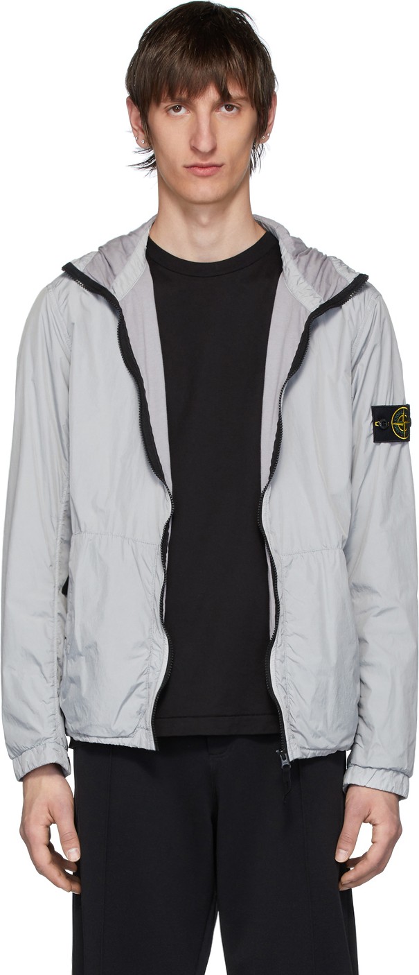 Stone Island Grey Nylon Rep Hooded Coat