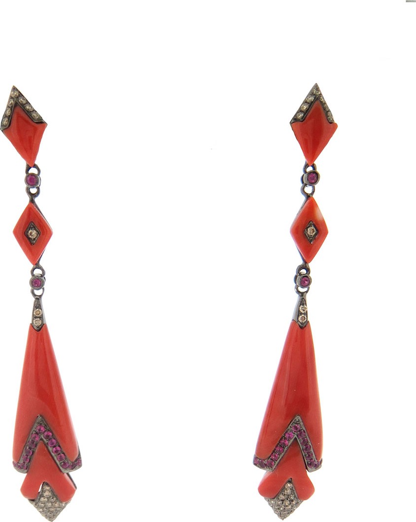 Wendy Yue 18k White Gold Geometric Coral Drop Earrings