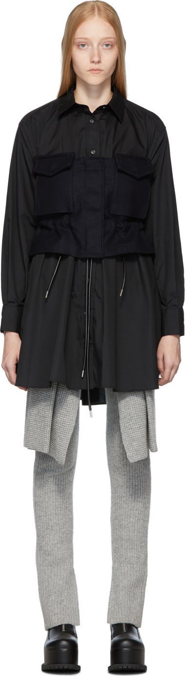 Sacai Black Poplin Shirt Dress