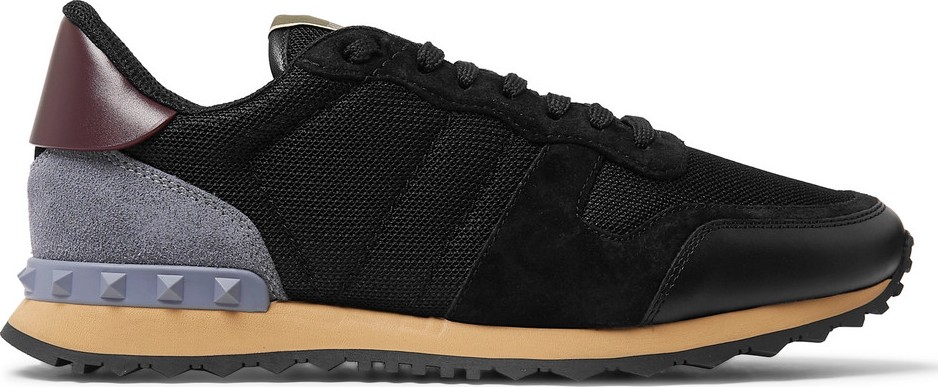 Valentino Valentino Garavani Rockrunner Mesh, Leather and Suede Sneakers