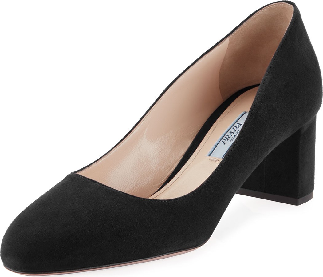 Prada Suede 55mm Block-Heel Pump