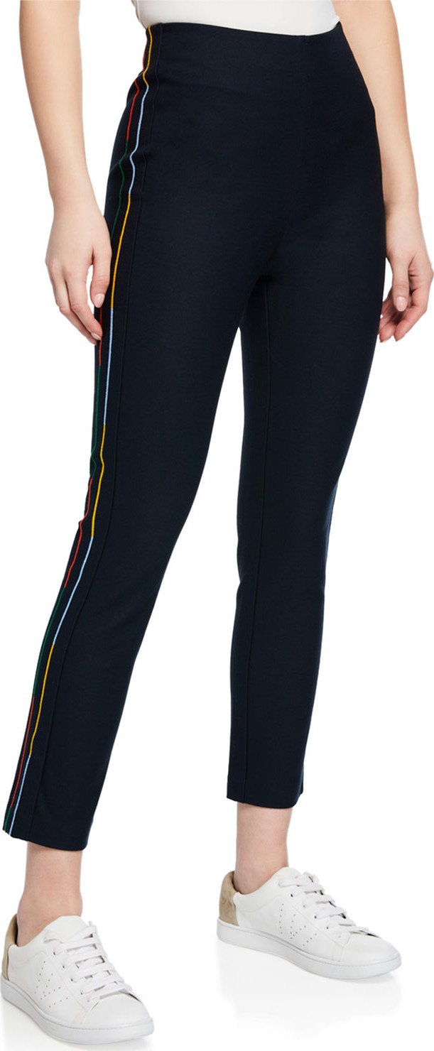 Derek Lam 10 Crosby Cropped Flare Trouser w/ Rainbow Stripe Embroidery