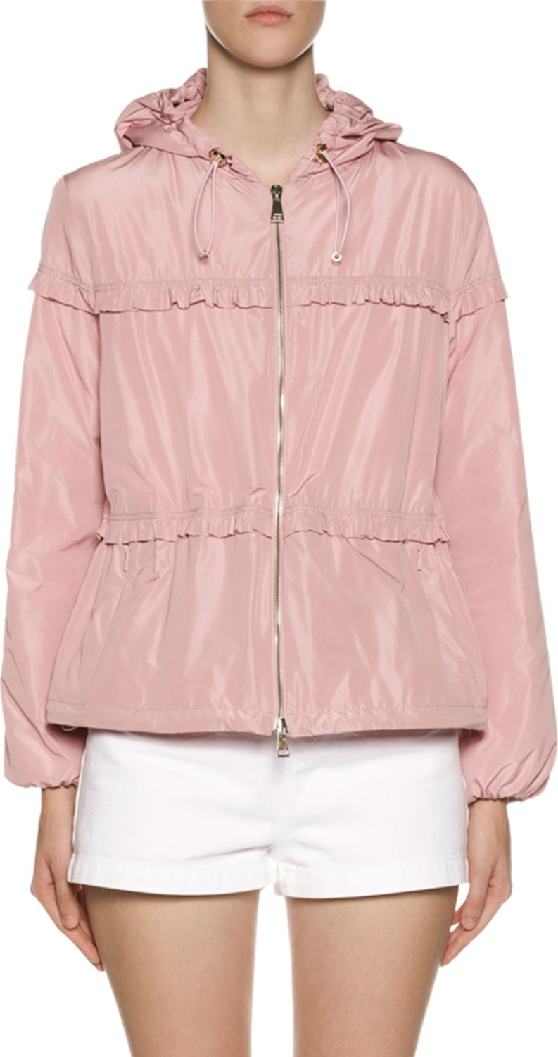 Moncler Prague Hooded Ruffle-Trim Jacket