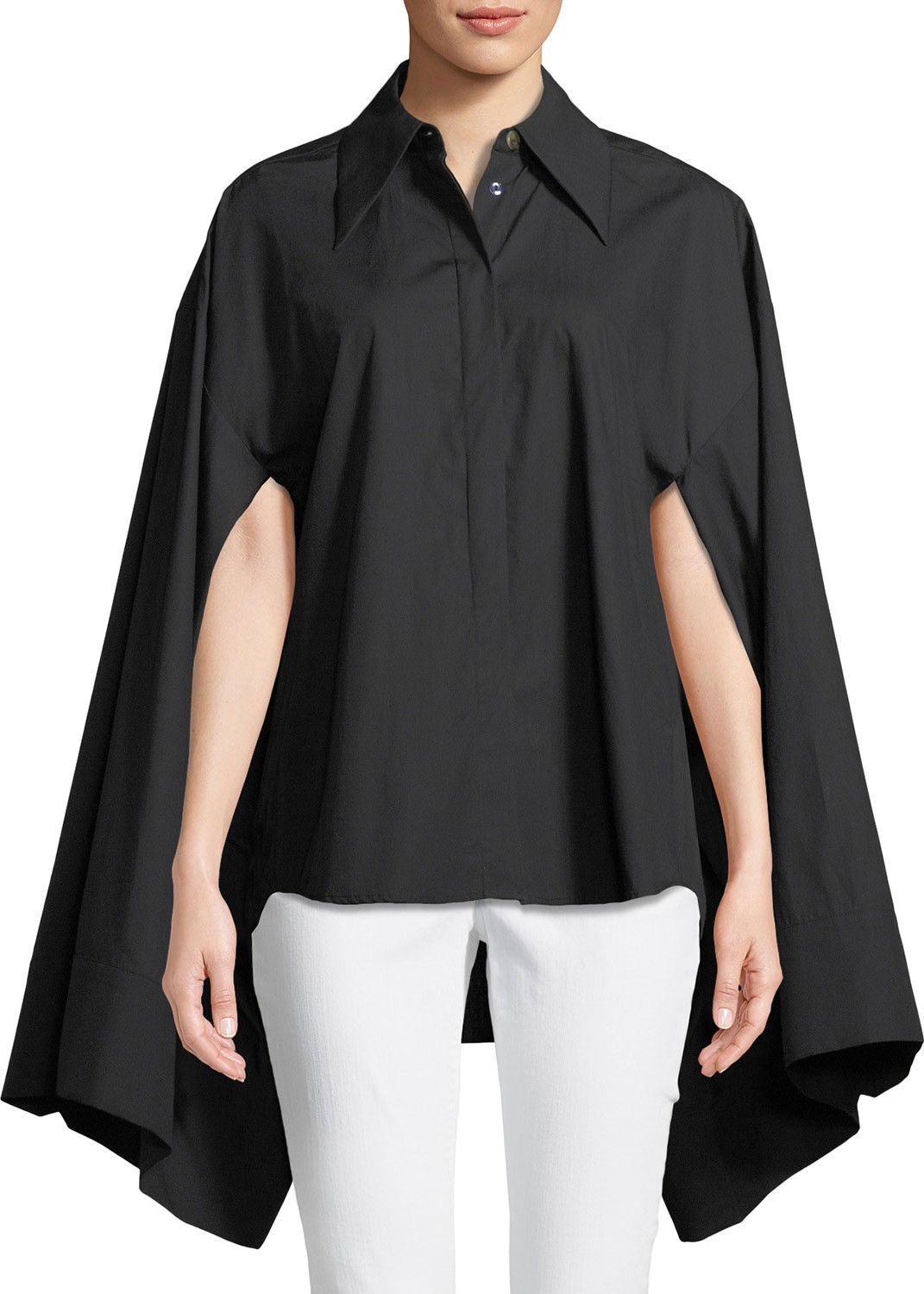 A.W.A.K.E Button-Front Kimono-Sleeve Cotton Shirt