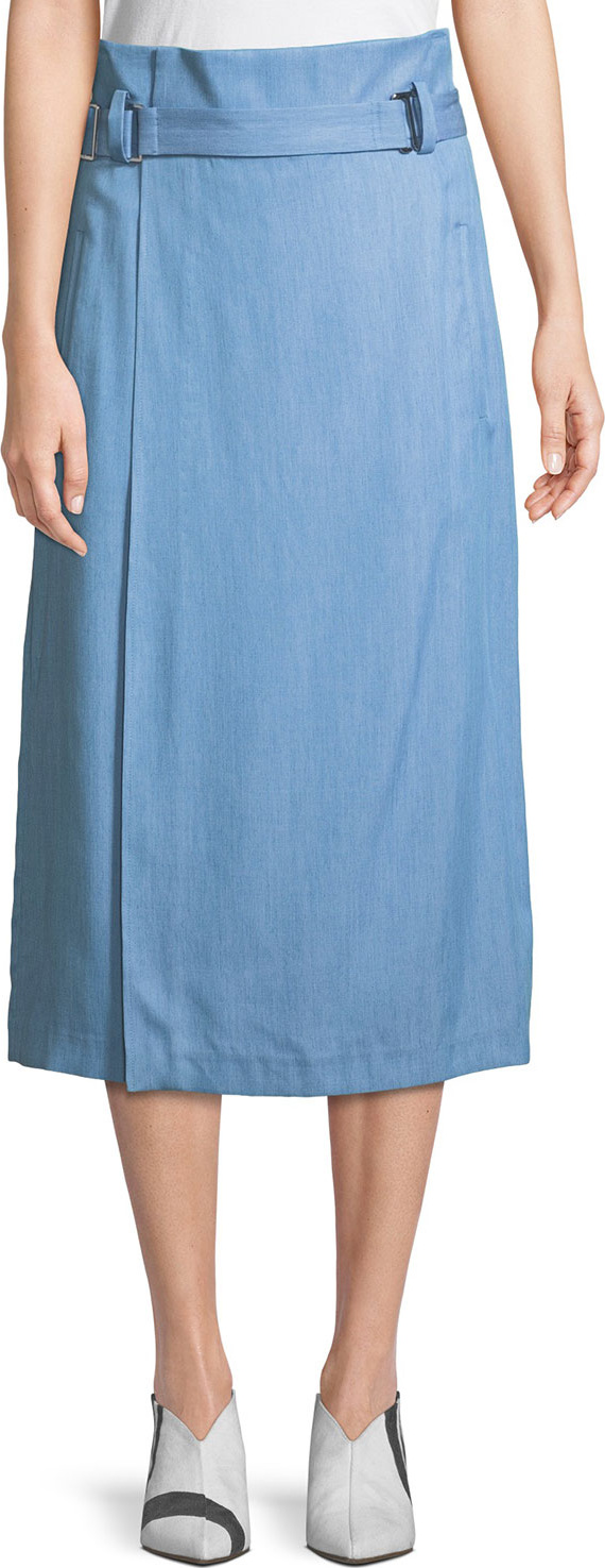 Tibi Chambray Draped Wrap Skirt