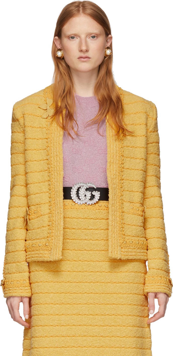 Gucci Yellow Wool Bow Fringes Jacket