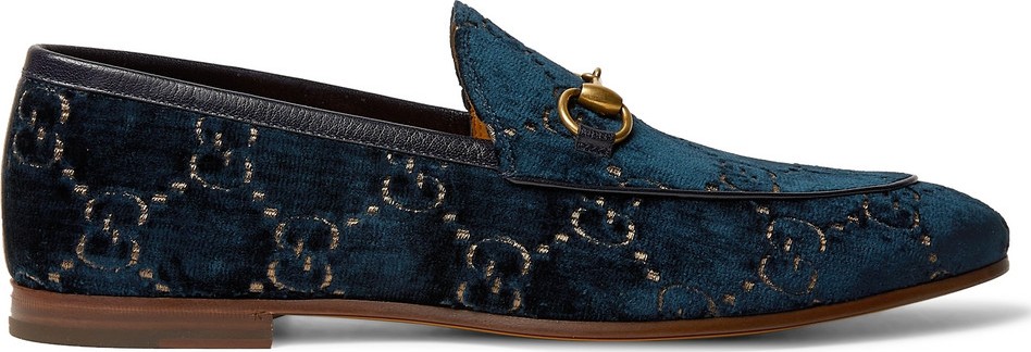Gucci New Jordaan Horsebit Leather-Trimmed Logo-Embroidered Velvet Loafers