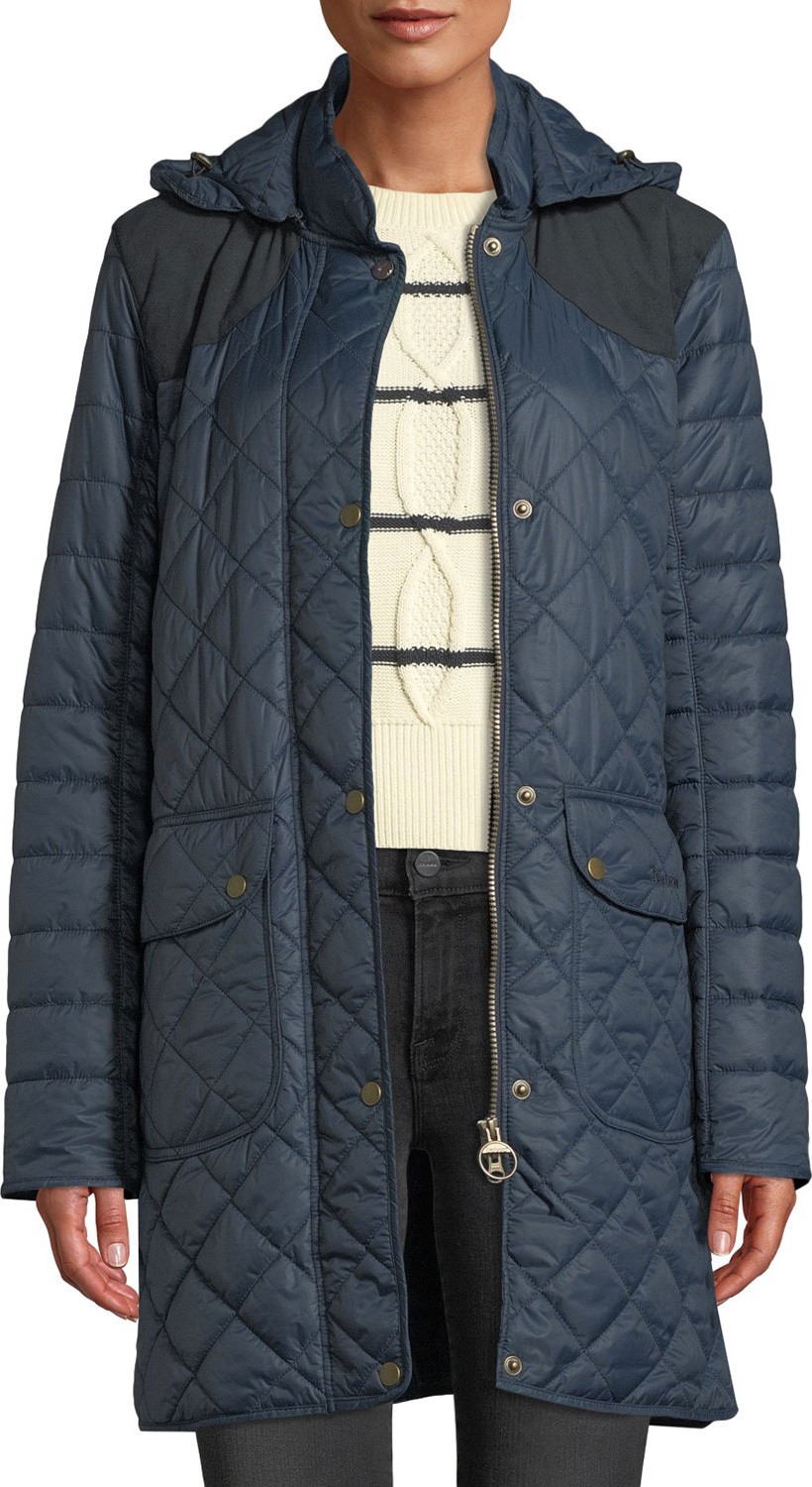 Barbour Greenfinch Box-Quilted Jacket w/ Detachable Hood