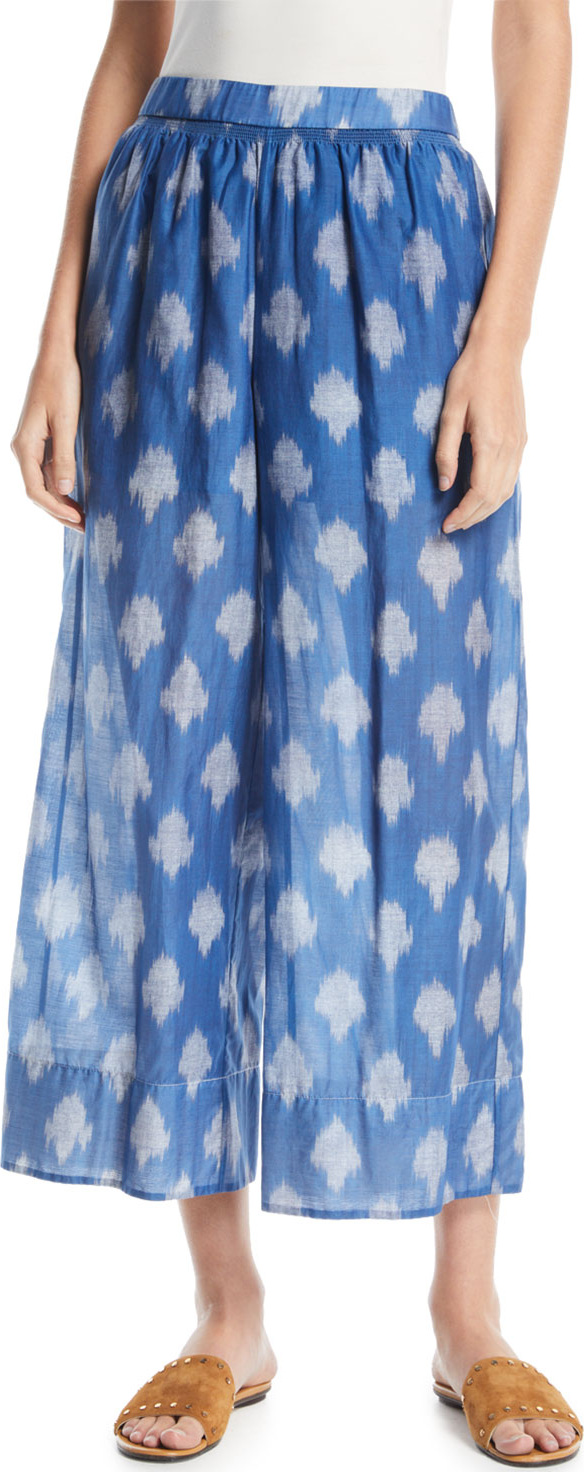 Theory Spot Ikat-Print Wide-Leg Culotte Pants