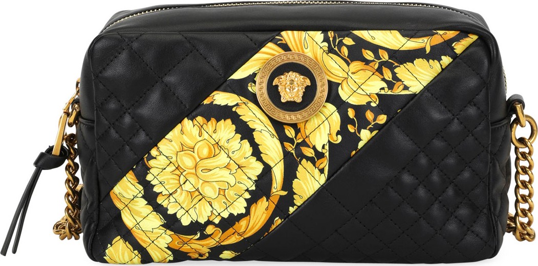 Versace Icon Small Quilted Napa Camera Bag with Barocco Print