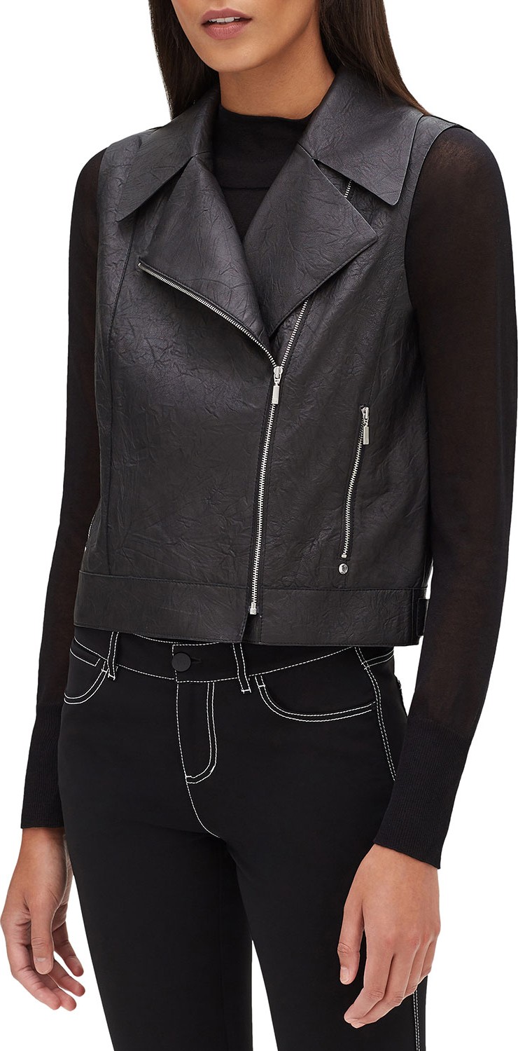 Lafayette 148 New York Stevie Zip-Front Weathered Lambskin Leather Vest