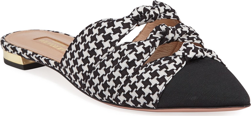 Aquazzura Mondaine Flat Houndstooth Mules