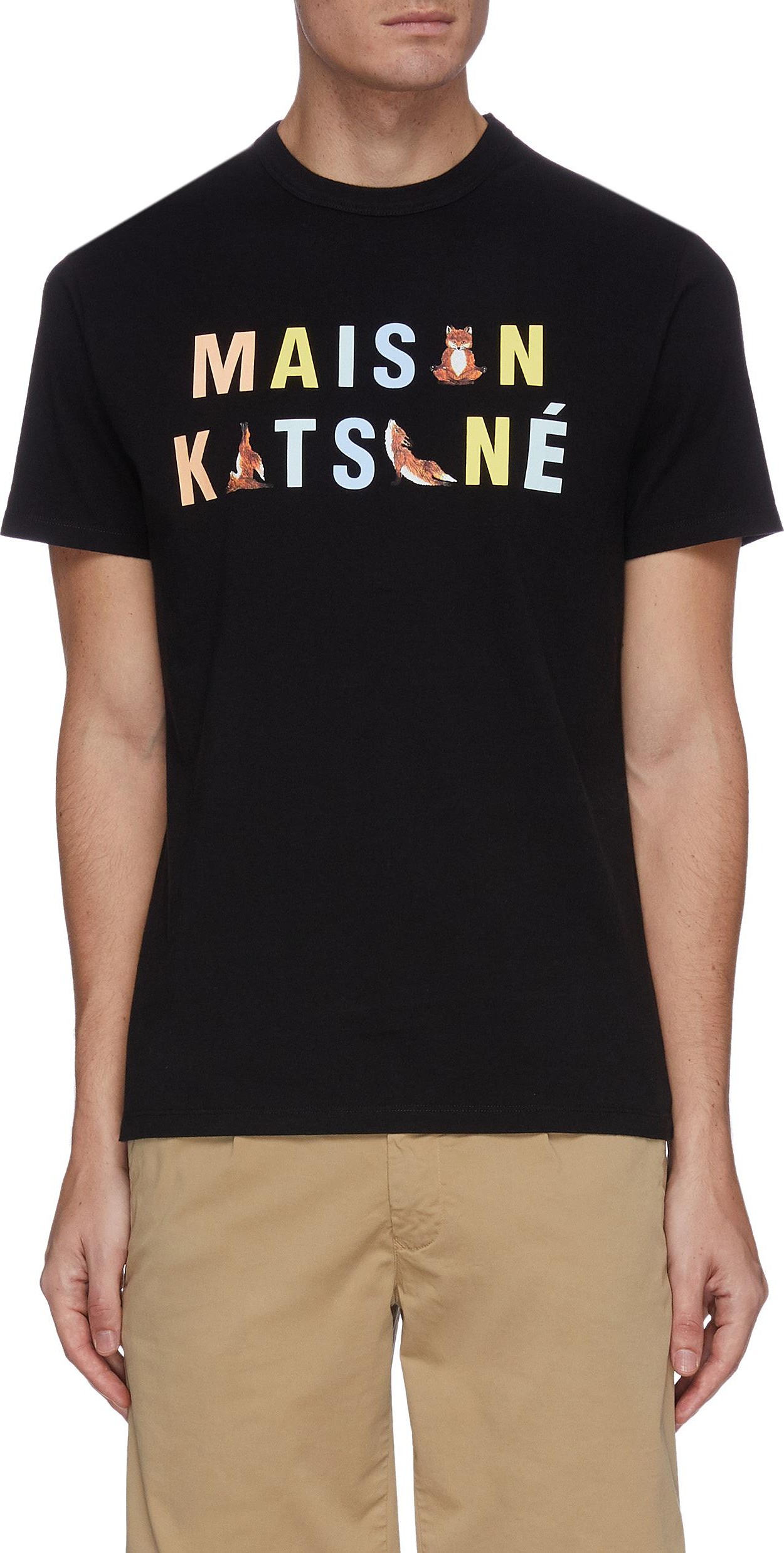 Maison Kitsune Rainbow yoga fox logo print T-shirt