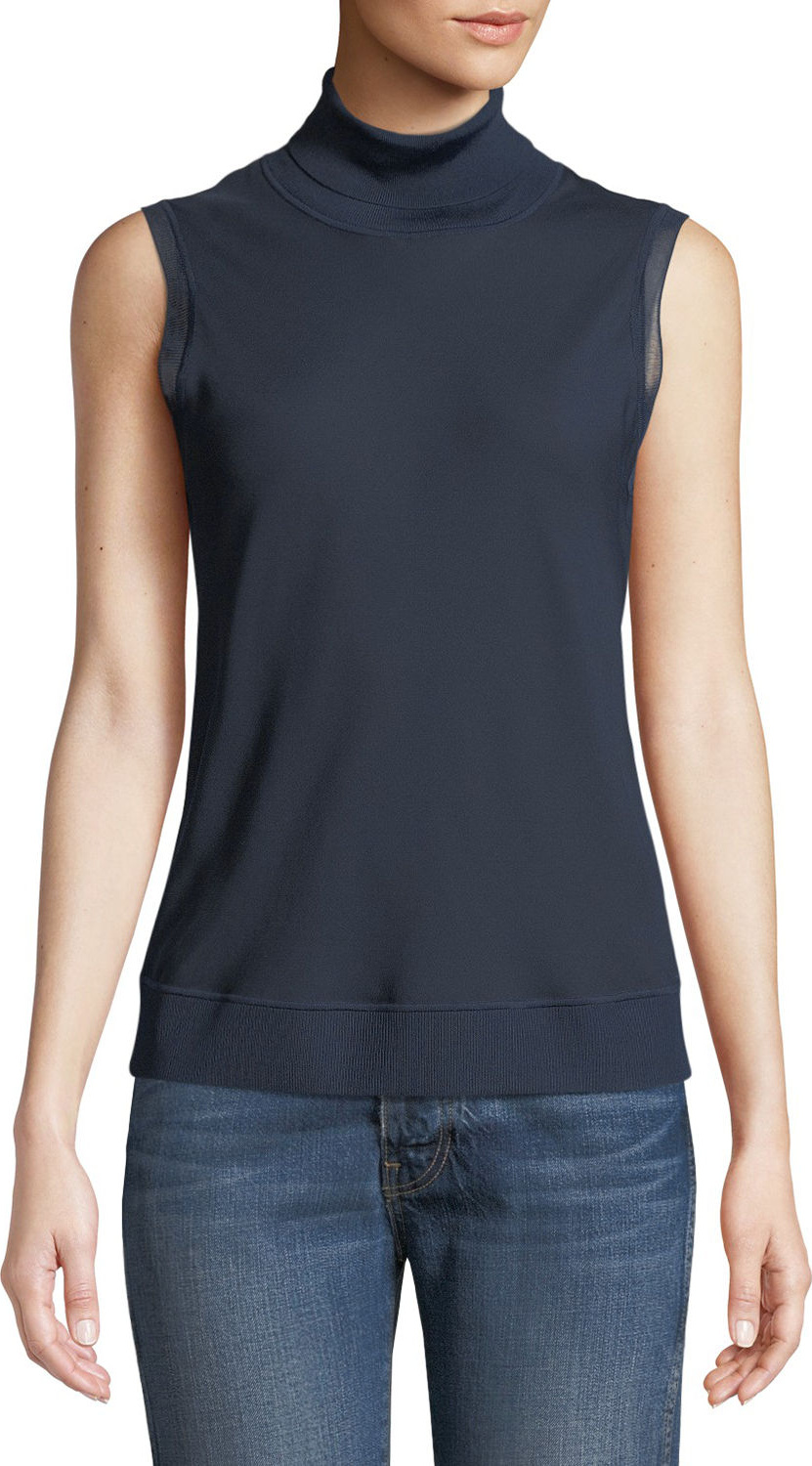 Theory Silk Bias Turtleneck Sleeveless Top