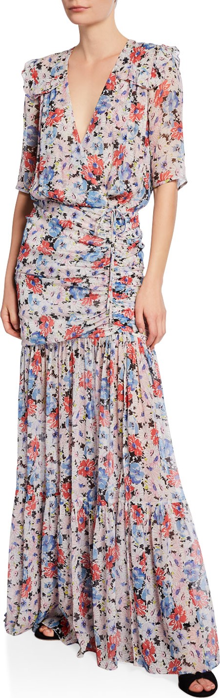 Veronica Beard Mick Gathered Floral-Print Maxi Dress