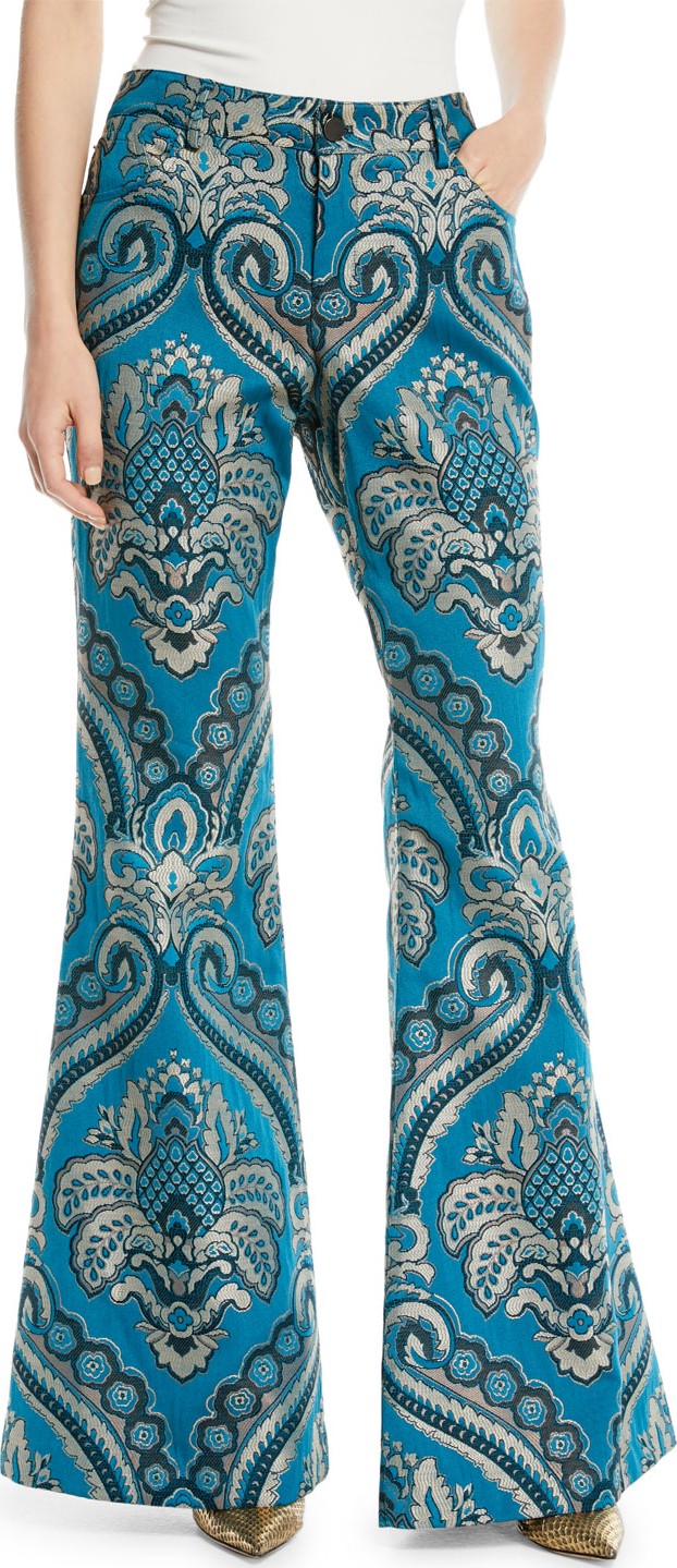 Alice + Olivia Ryley High-Rise Damask-Jacquard Bell Pants