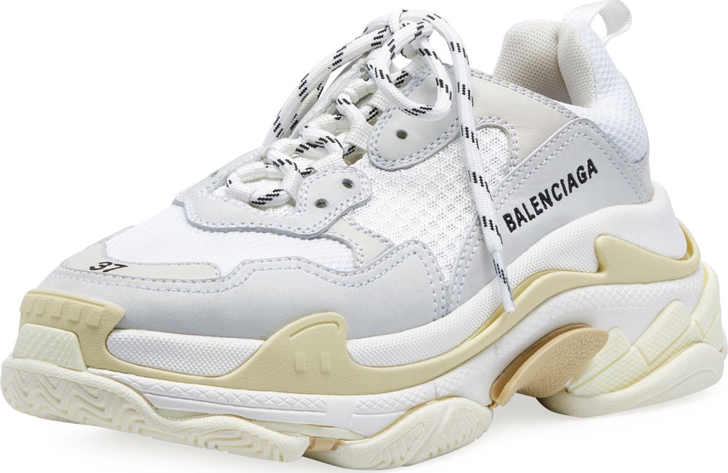 Balenciaga Men's Triple S Mesh & Leather Sneakers, White