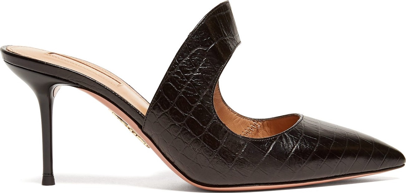Aquazzura Forever 75 cut-out crocodile-effect leather mules
