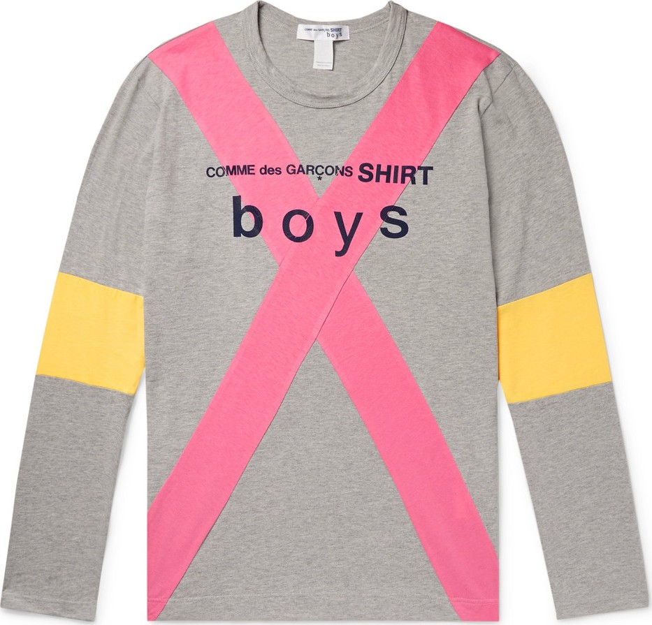 Comme Des Garcons Slim-Fit Logo-Print Colour-Block Mélange Cotton-Jersey T-Shirt