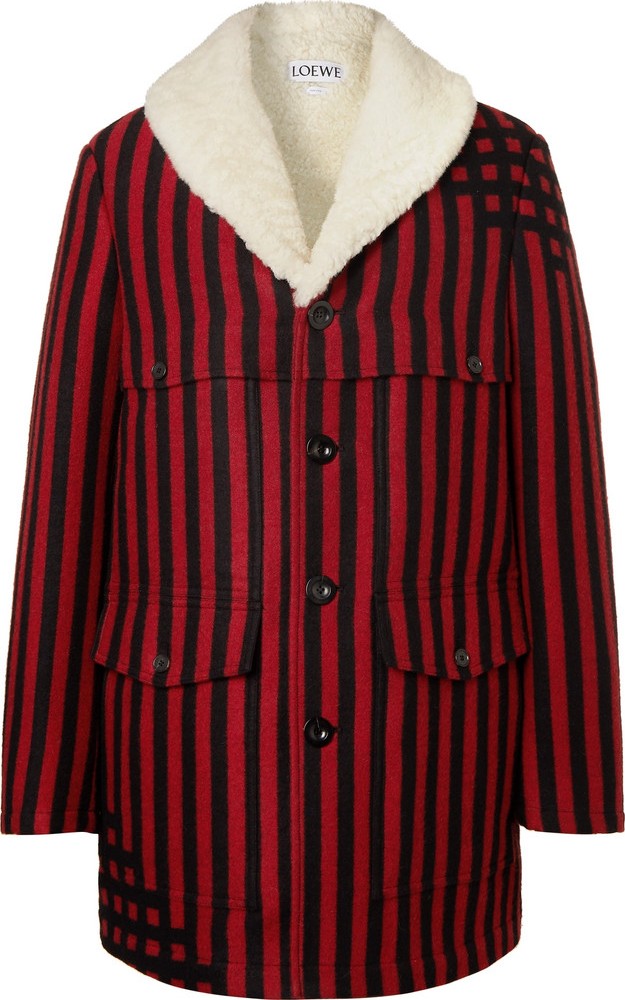 LOEWE Shearling-Lined Striped Wool and Silk-Blend Jacquard Coat