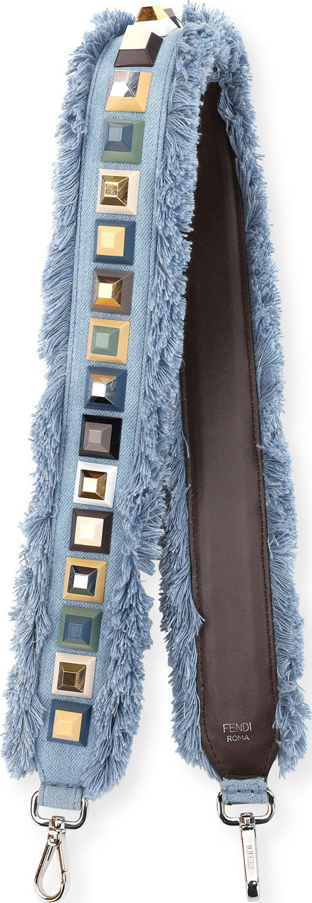 Fendi Strap You Studded Denim Shoulder Strap for Handbag, Denim/Multi