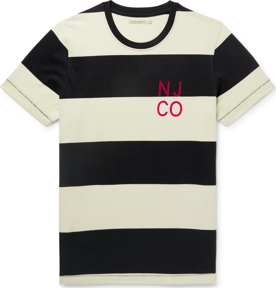 Nudie Jeans Roy Logo-Detailed Striped Organic Cotton-Jersey T-Shirt