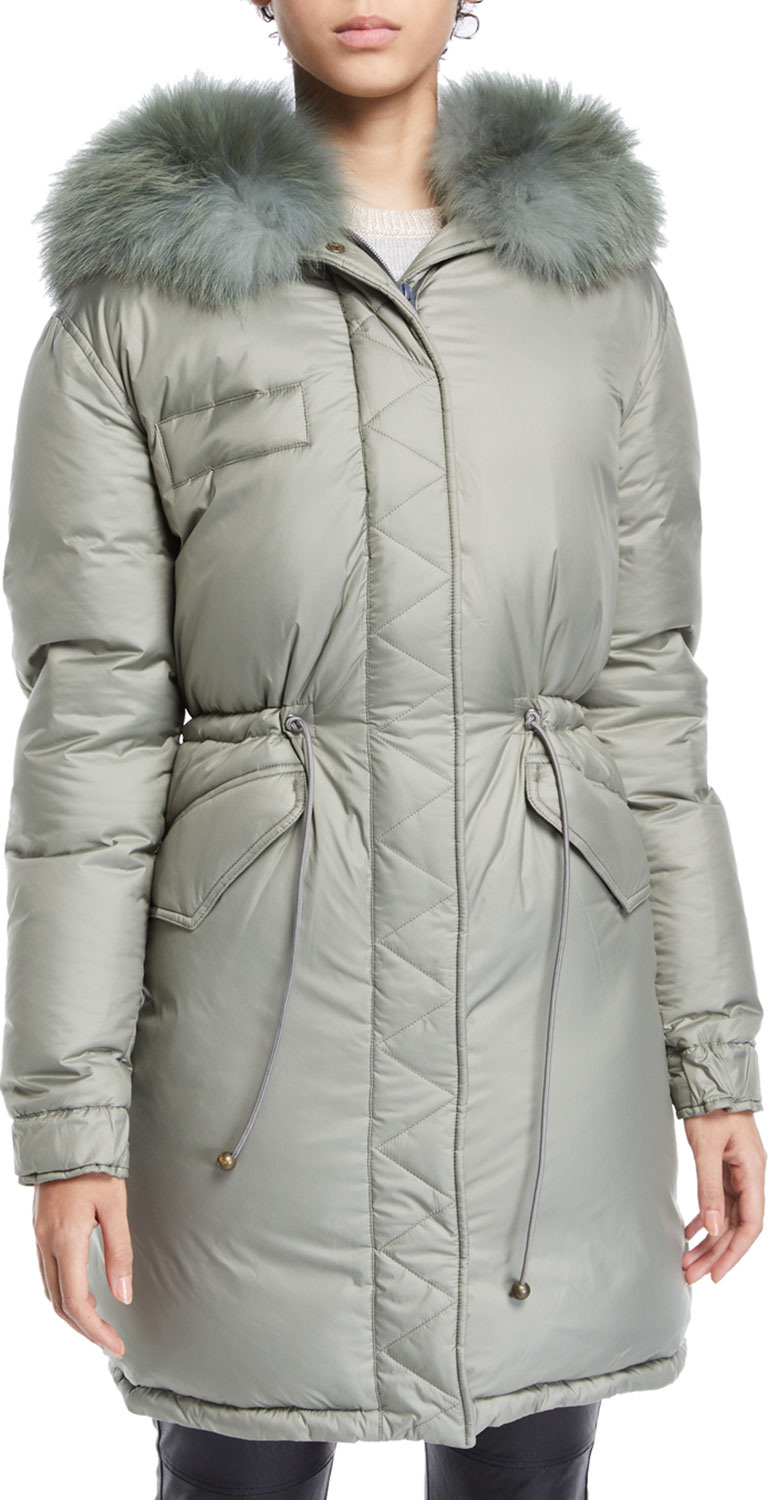 Mr&Mrs Italy Fox-Collar Zip-Front Padded Down Puffer Coat