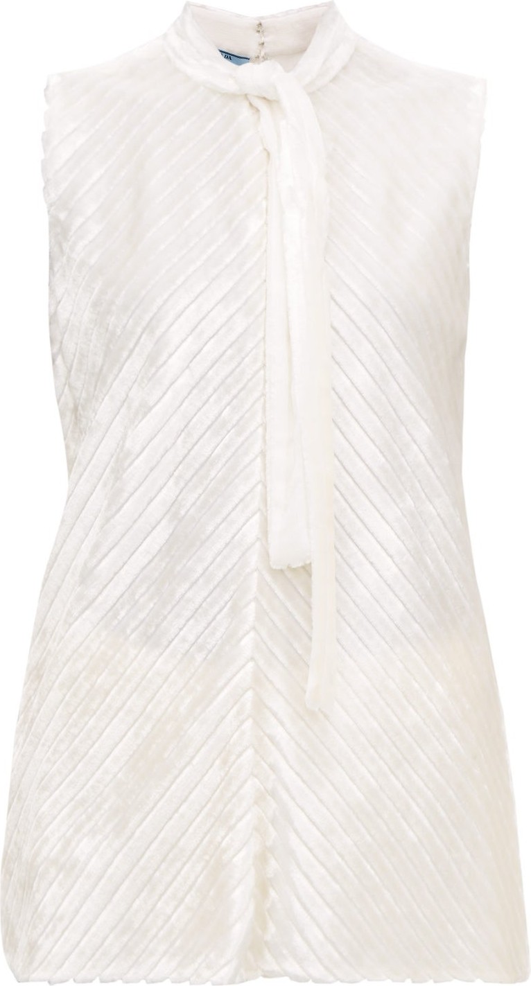 Prada Tie-neck striped velvet top