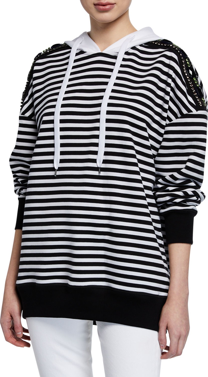 Nº21 Cotton Stripe Drawstring Hoodie w/ Embellishments