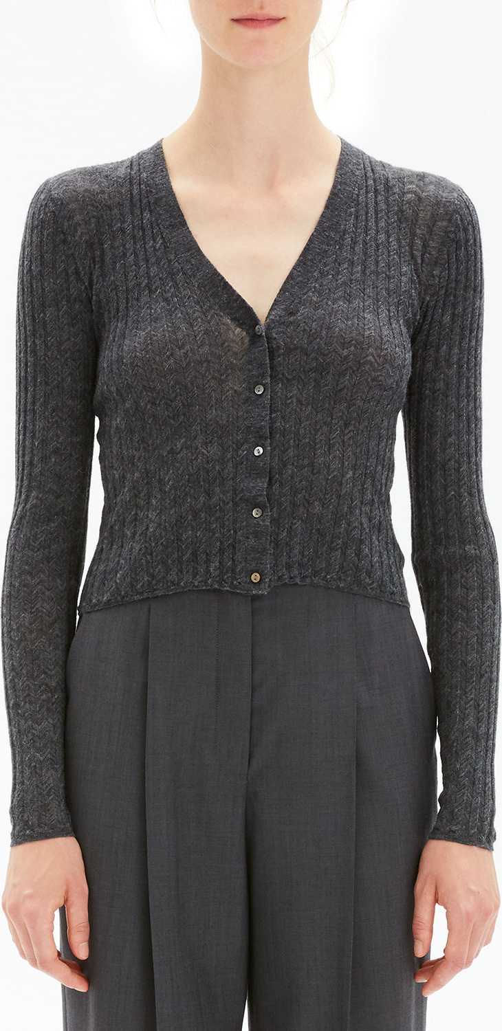Theory Cropped Button-Front Ribbed Alpaca Cardigan