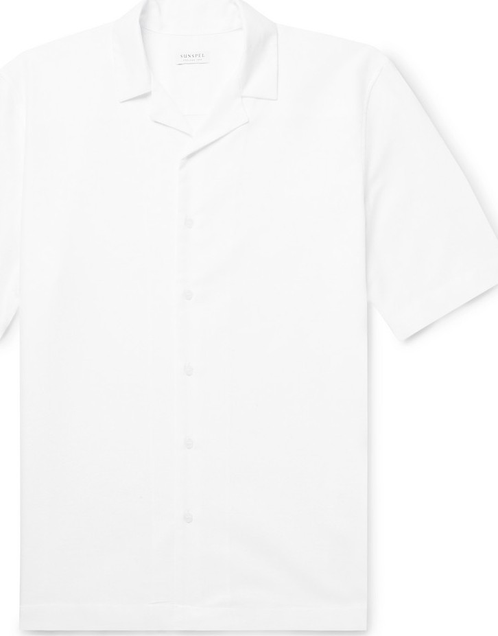 Sunspel Camp-Collar Textured-Cotton Shirt