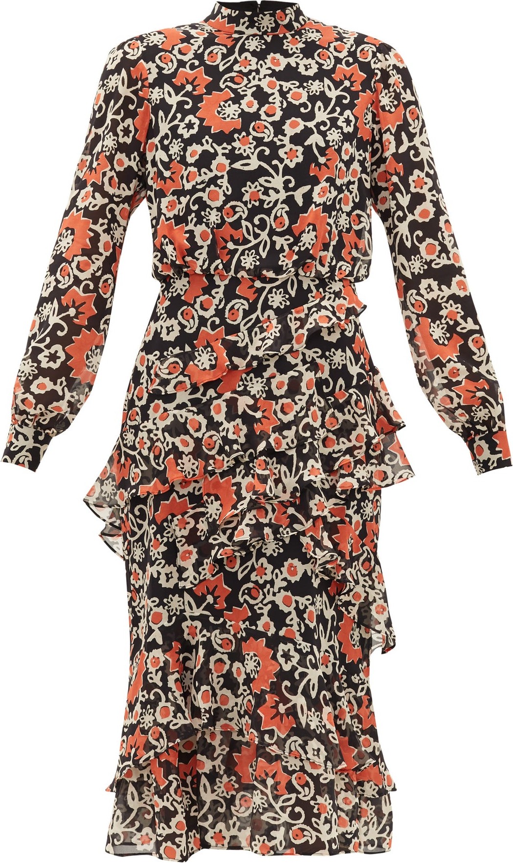 Saloni Isa tiered Starfruit-print silk midi dress