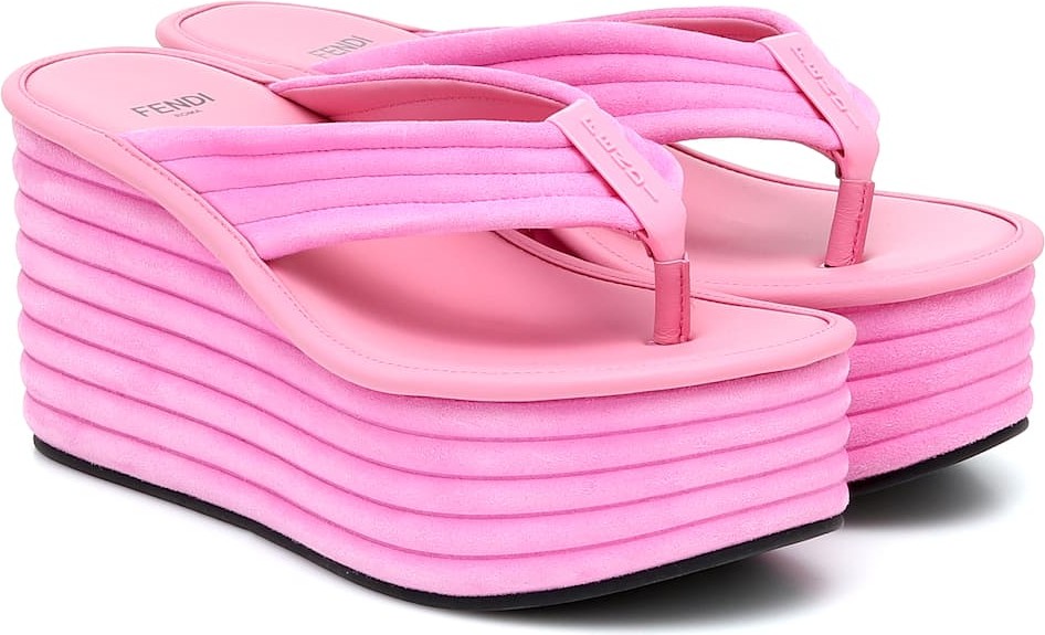 Fendi Ribbed suede platform thong sandals