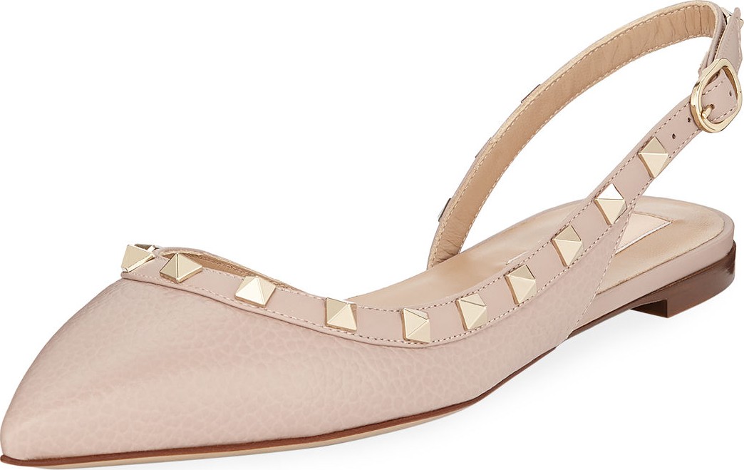 Valentino Rockstud Leather Slingback Ballet Flats