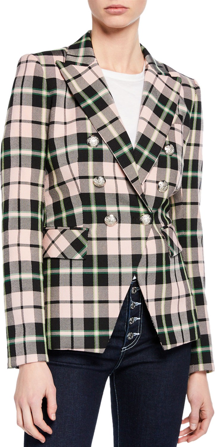 Veronica Beard Miller Plaid Double-Breasted Dickey Jacket