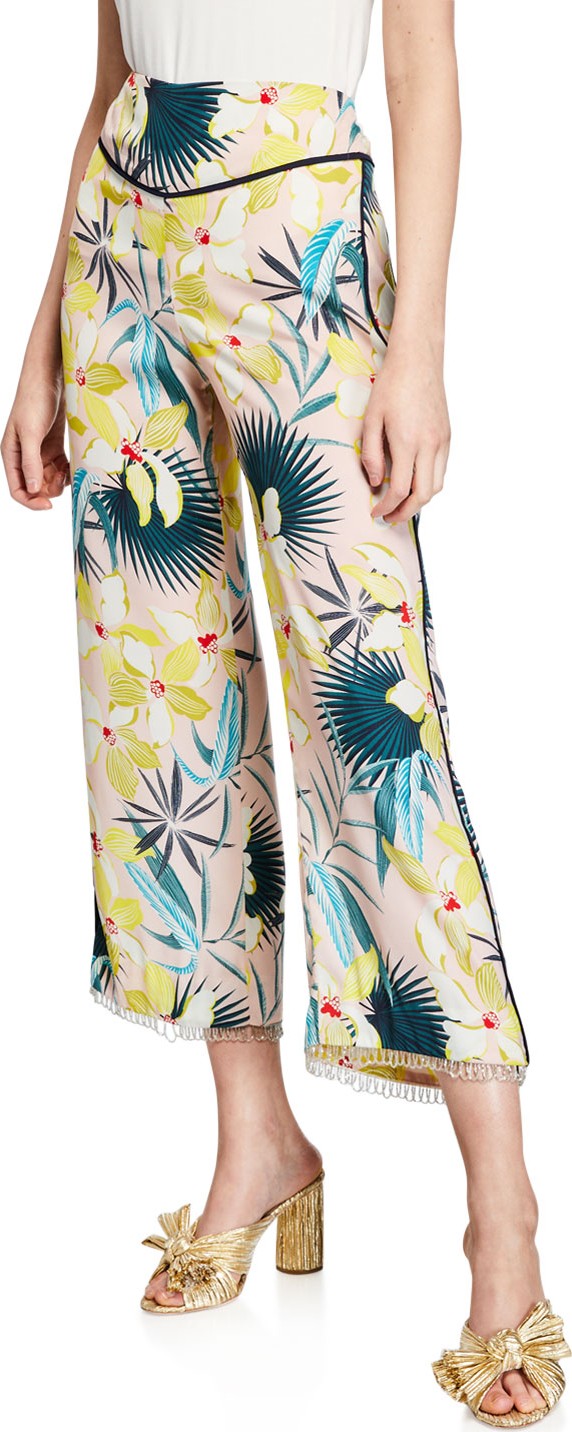 Le Superbe Destination Unknown Floral Wide-Leg Cropped Pants