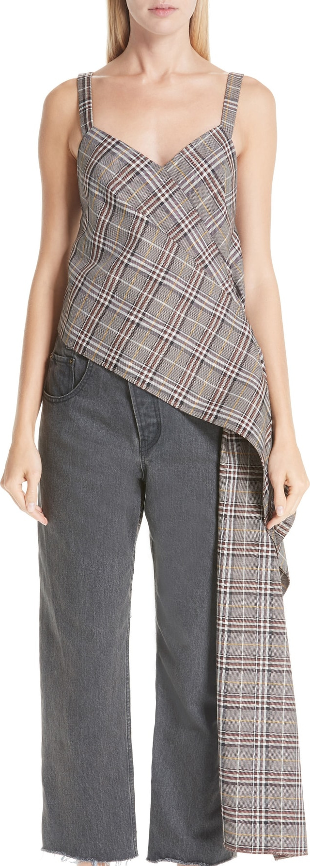 Monse Asymmetrical Plaid Wool Blend Top