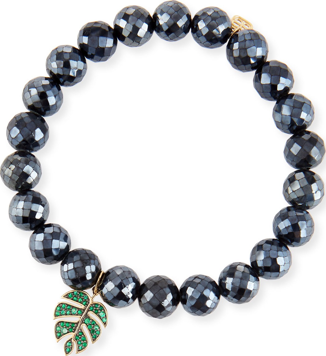 Sydney Evan Black Spinel & Emerald Monstera Leaf Bracelet