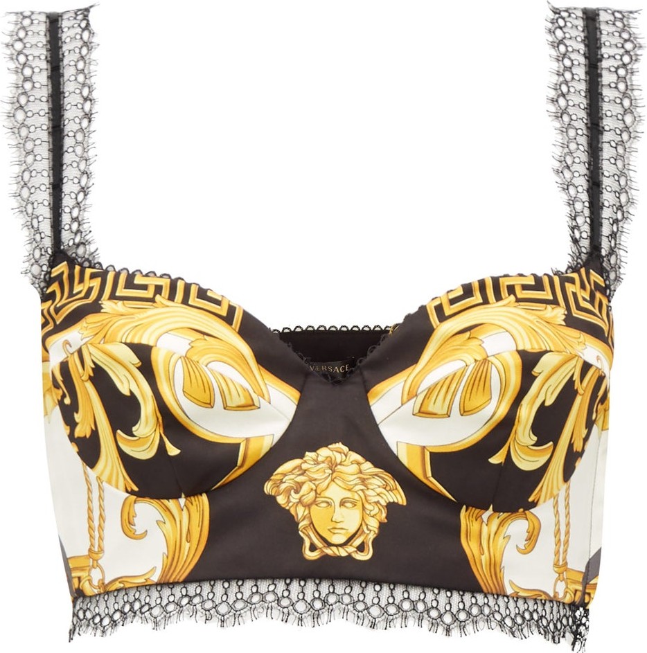 Versace Baroque and Medusa-print satin cropped top