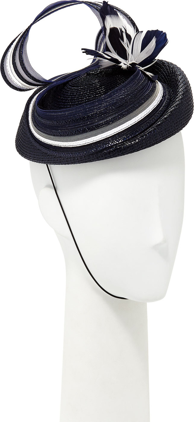 Marzi Fascinator w/ Stripe Bow & Feather Butterfly