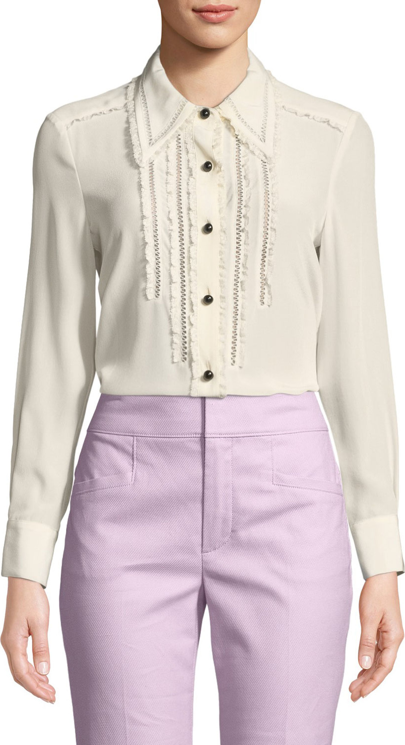 COACH Point-Collar Ruffle Button-Down Top