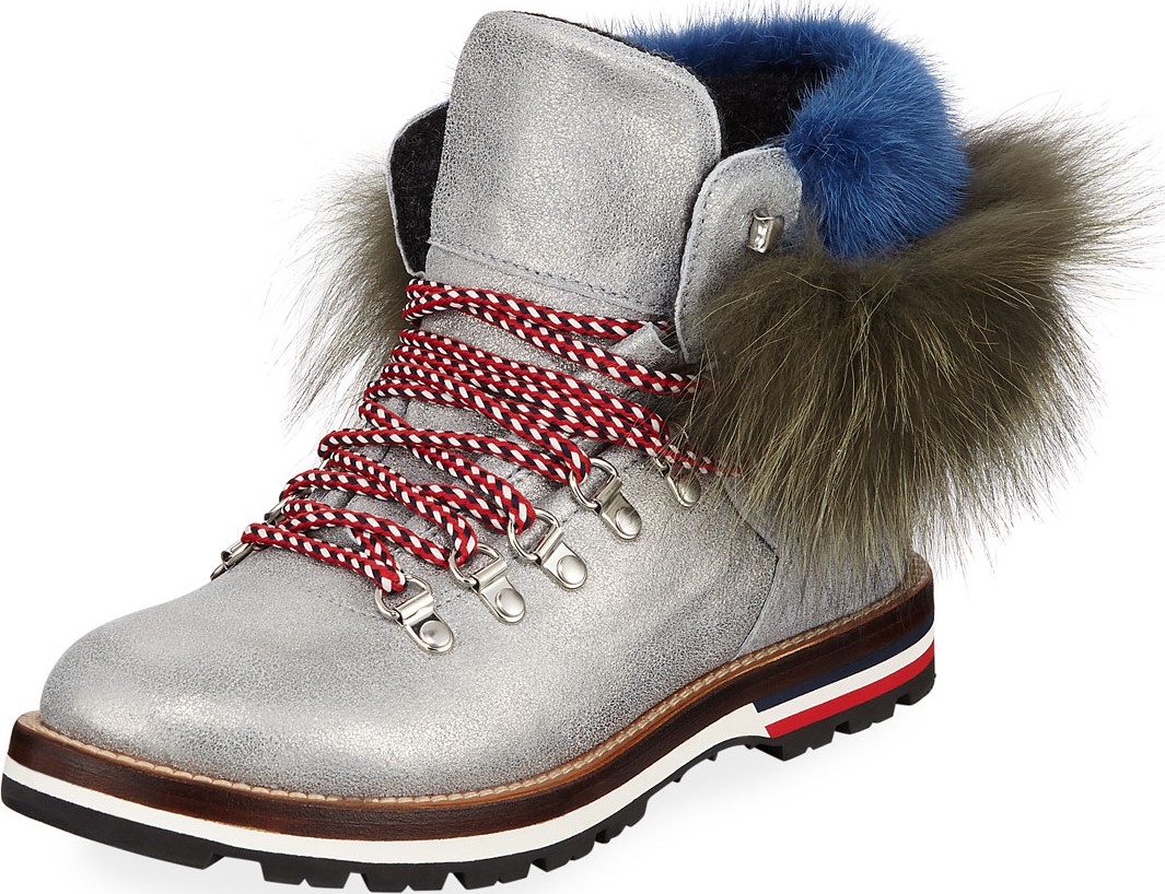 Moncler Solange Metallic Fur-Trim Boots