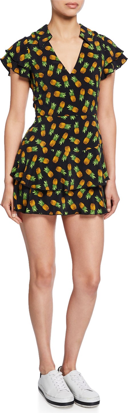 Alice + Olivia Shay Ruffle-Sleeve Short Romper