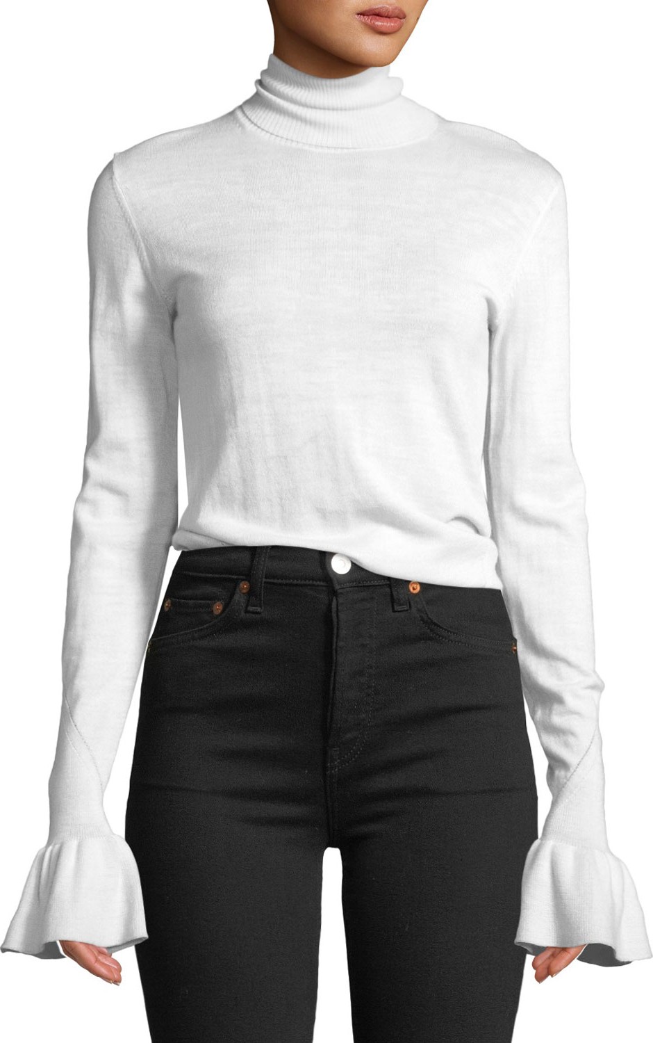 Veronica Beard Tol Bell-Sleeve Wool Turtleneck Sweater