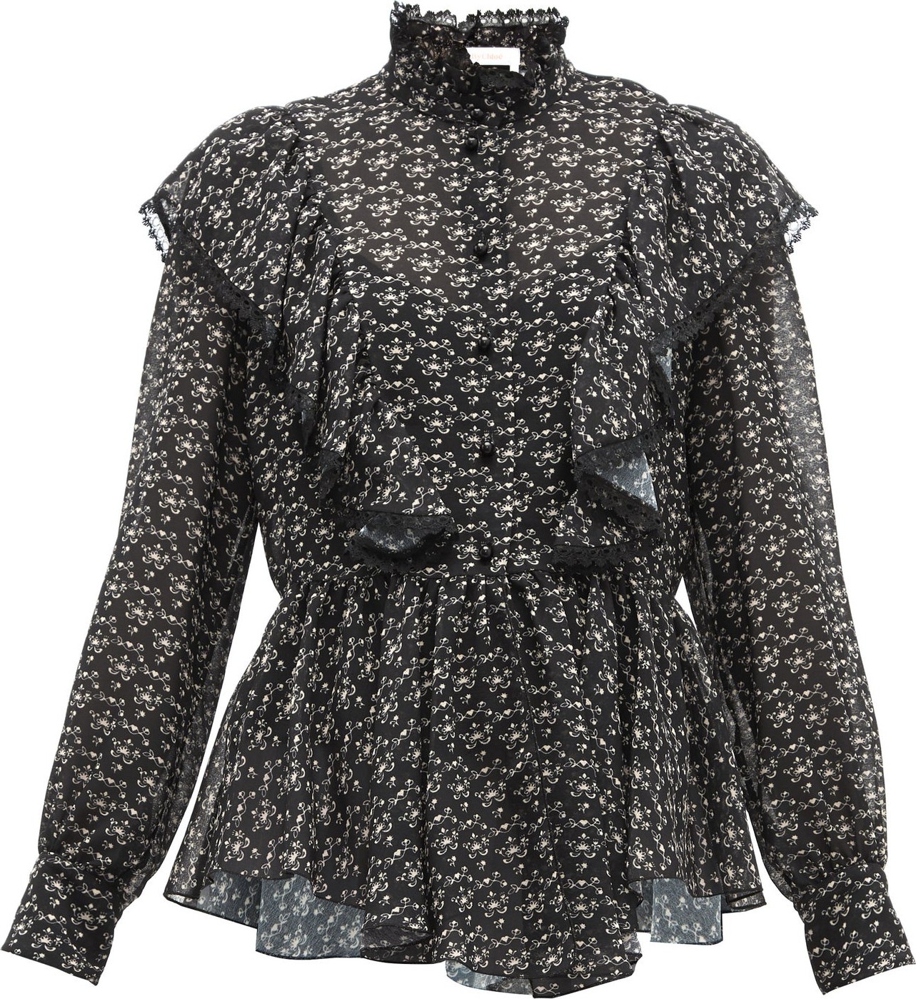 See By Chloé Floral-print ruffled crepe blouse