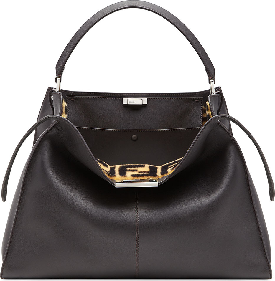 Fendi Peekaboo X-Lite Calf Satchel Bag with FF Shearling Trim