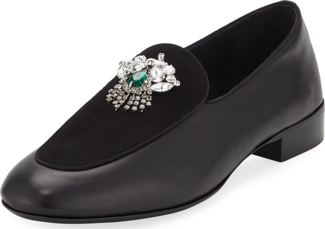 Giuseppe Zanotti Men's Leather/Suede Dress Loafer with Swarovski® Crystal Ornament