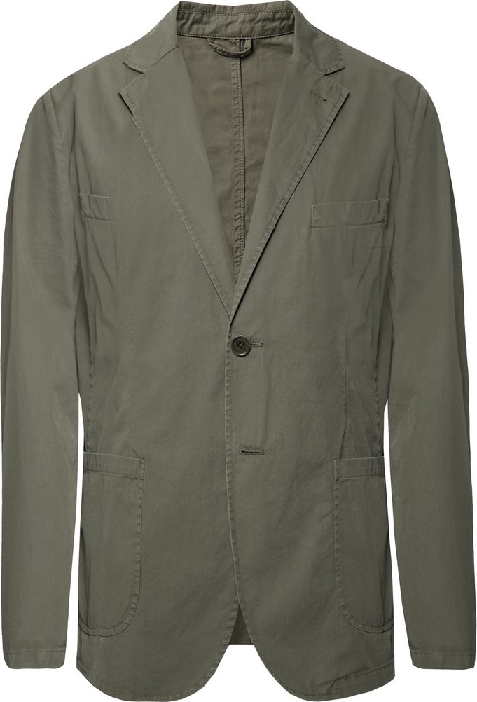 Aspesi Grey-Green Slim-Fit Unstructured Cotton-Poplin Blazer
