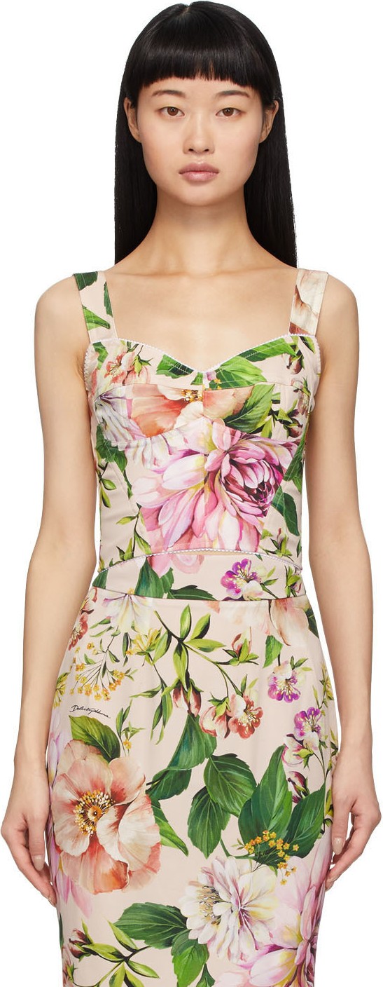 Dolce & Gabbana Pink Floral Charmeuse Tank Top